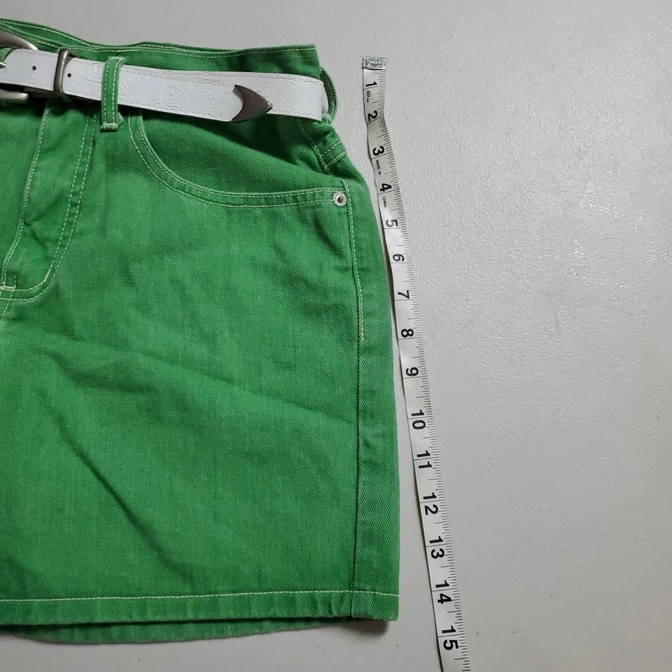 Pantalones Cortos Denim Vintage Años 90 Guess Niña Verde con Cinturón Talla 8 Nuevos Foto 4 de 4