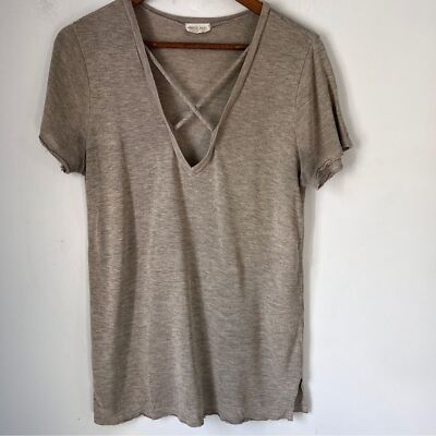 Emory Park Tan Gray Cut Out Short Sleeve Tee Large
