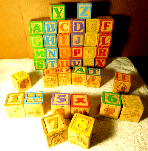 Playskool~Alphabet, Numbers, & Pictures Wooden Building Toy Playing Blocks 2013 - Picture 3 of 20