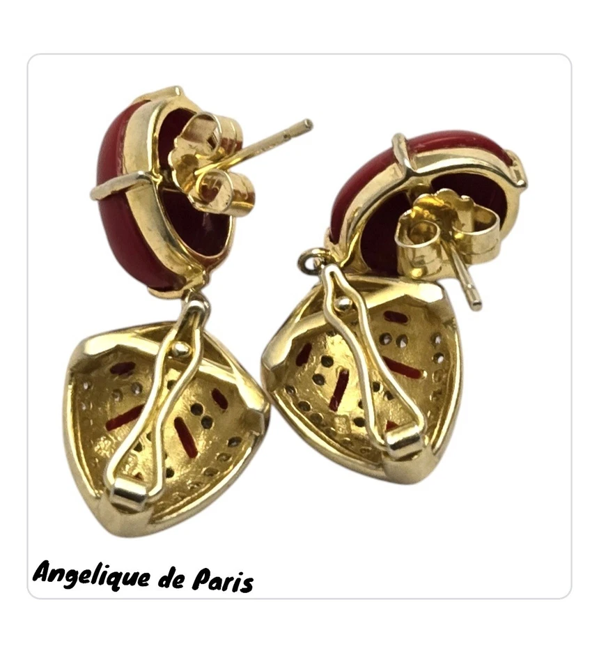 Pendientes Angelique de Paris Coral Topacio Blanco Esmalte Oro Plata 925  Foto 2 de 4