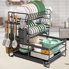 3 Tier Kitchen Sink Dish Drainer Rack With Drip Tray Cutlery Holder Plate Rack 