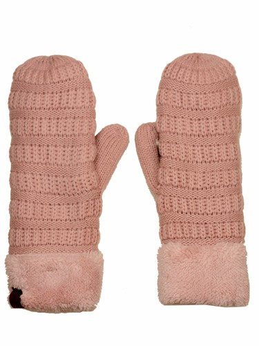 C.C Unisex Winter Warm Knit Soft Inner Fuzzy Lined Anti-Slip Cuff Mittens Gloves - Picture 26 of 111