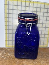Cobalt Blue Glass Lidded Canister Produits de Campagne Italy Vintage 9&rdquo;