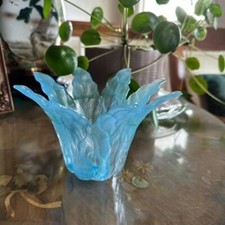 Vintage Murano Art Glass Vase  Lavorazione Arte Murano  Aqua Swirl