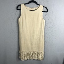 Taylor Dress Womens 4 Tan Linen Boho Raw Accent Hem Wedding Church Statement