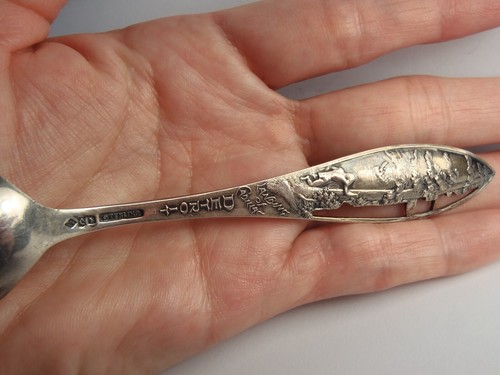 Sterling silver souvenir spoon Detroit Michigan Harbor Skyline Heart of Detroit - Picture 19 of 24