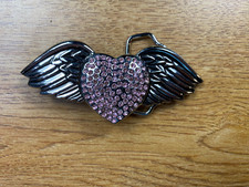 Pink Rhinestone Heart with Wings Belt Buckle
