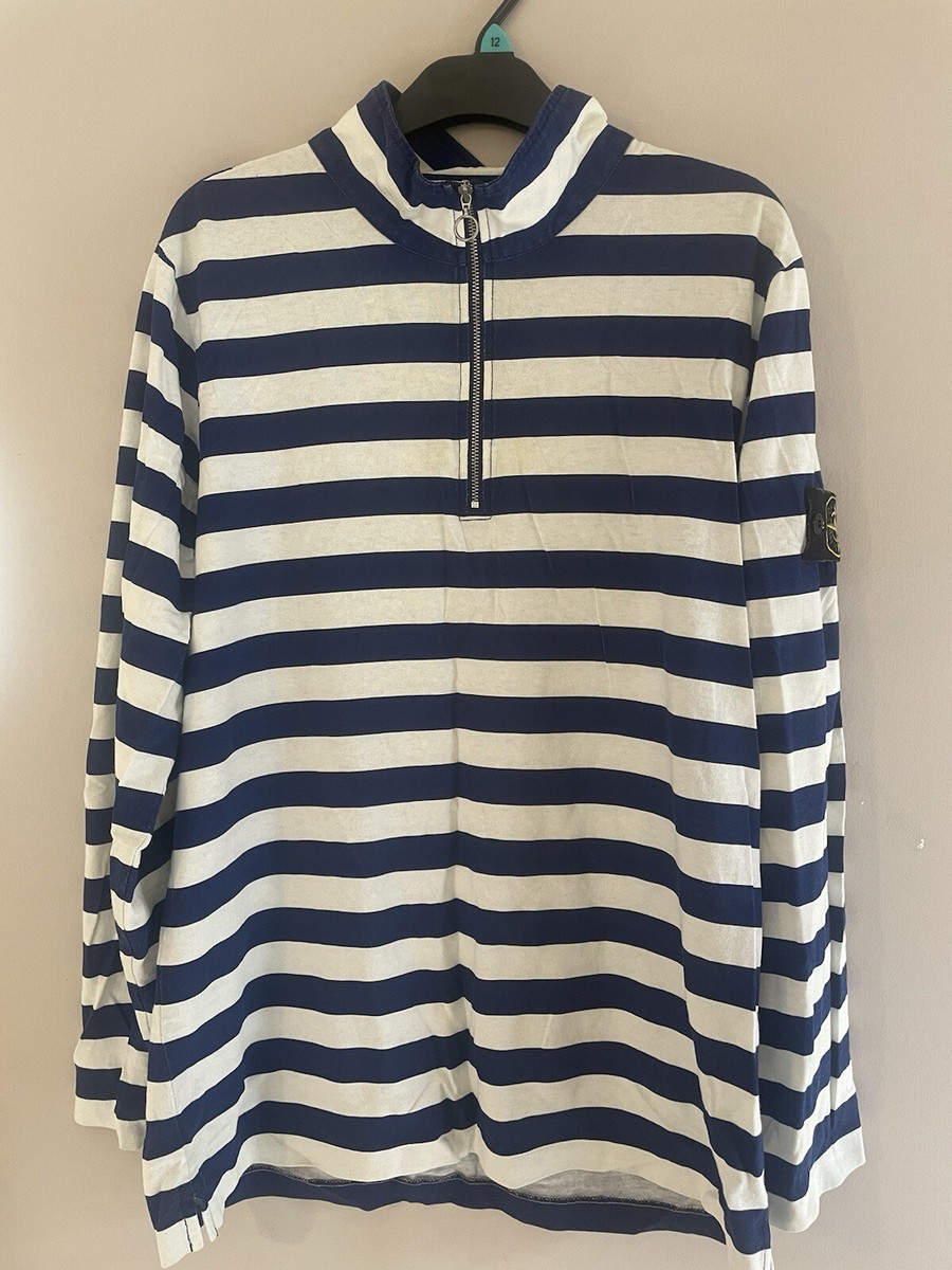 Stone Island Supreme Striped Q-zip Pull Over Navy White SS16 2016