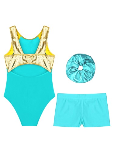 Kids Girls Rompers Sport Bodysuit 3 Piece Leotard With Shorts Dance Sequins Gym - Picture 53 of 59
