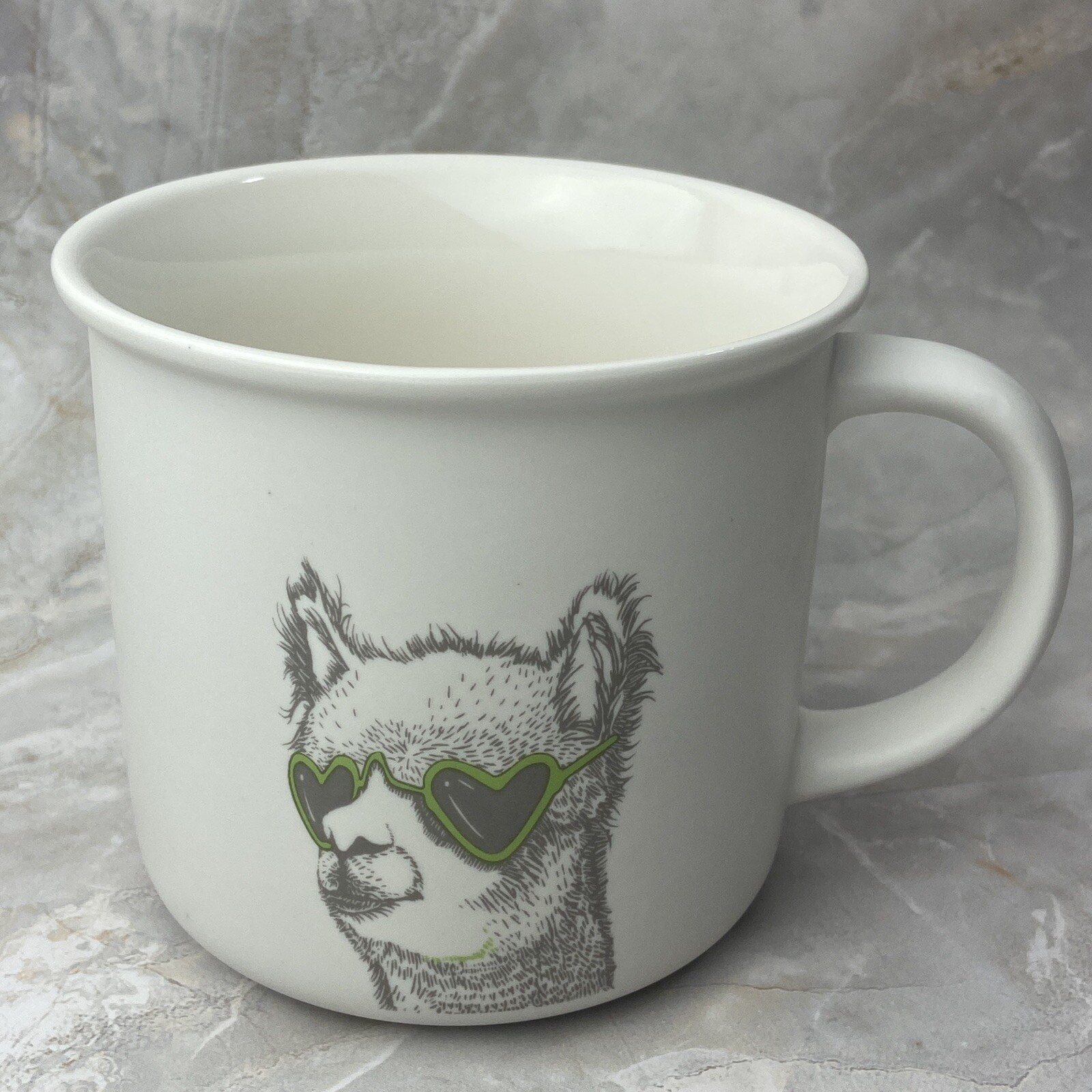 Eco One Coffee Cup Liama With Green Heart Shape Glasses  Mug Cool Animal Tea
