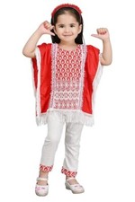 Indian Kids Cotton Casual Embroidered Kaftan Kurta with Pant Set for Girls