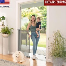 Retractable Baby Gate Indoor Outdoor 36in H 71in W Manual Tensioning 3-Way Lock