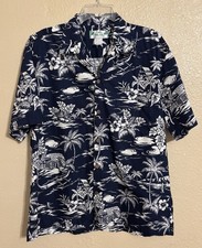 Vintage Two Palms Shirt Mens L Blue White Floral Holiday Travel Made in Hawaii