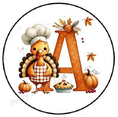 THANKSGIVING TURKEY MONOGRAM LETTER  ENVELOPE SEALS LABELS STICKERS