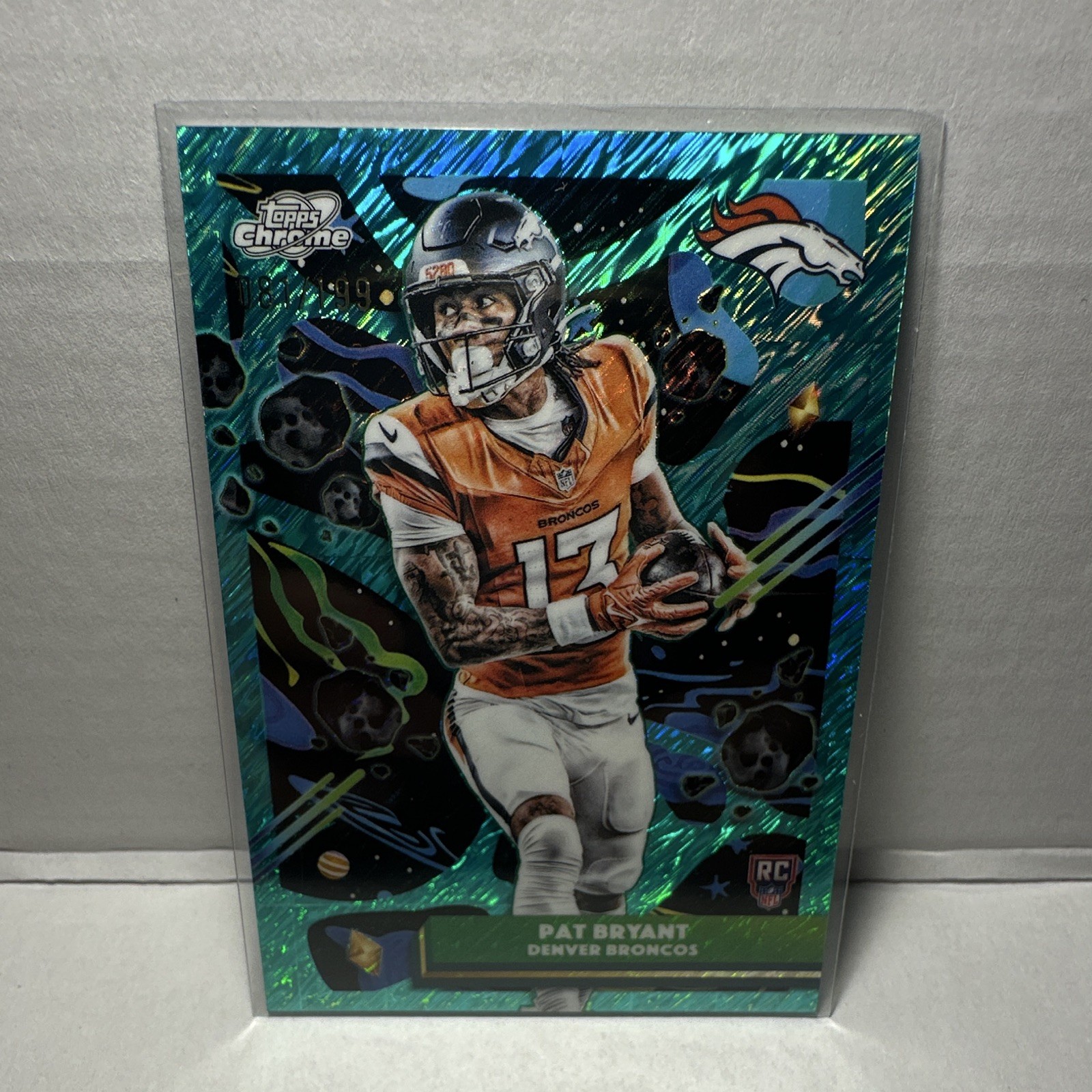 2025 Topps Cosmic Chrome Pat Bryant RC Aqua Equinox Refractor #'d/199 Broncos
