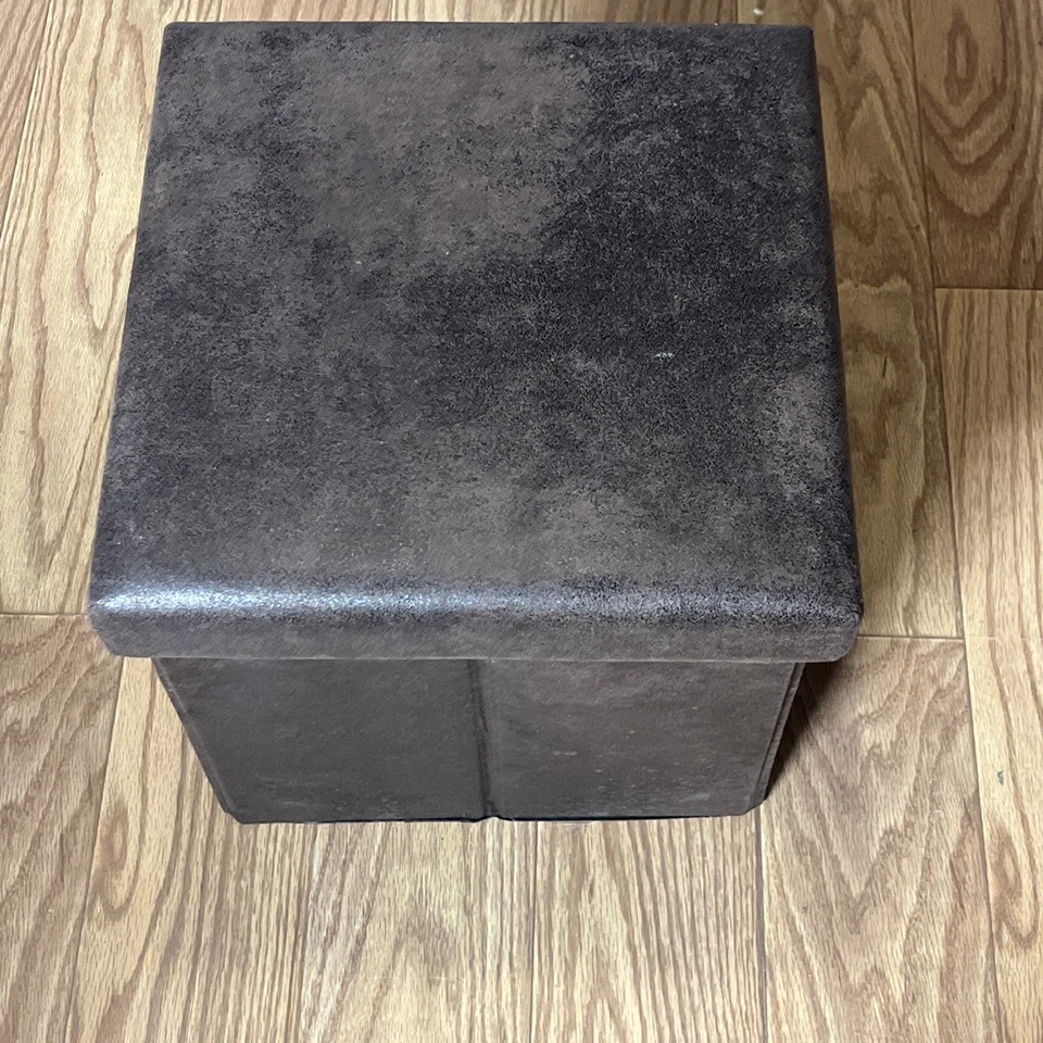 Reposapiés de almacenamiento de cuero sintético plegable otomano de 15" sofá banco reposapiés caja asiento Foto 2 de 4