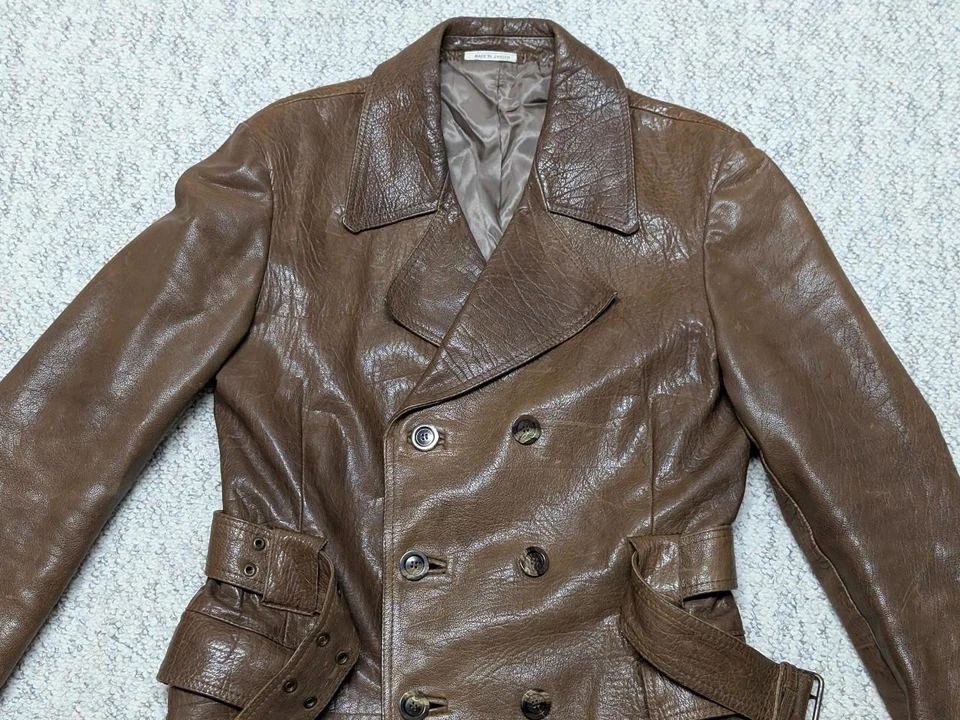 1970s vintage BELTED brown leather 38 trench coat ERICSON overcoat SHERLOCK - Image 4 of 4