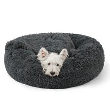 Calming Dog Bed for Anxiety, Hooded Donut Cave with Blanket, Plush Fluffy Was...