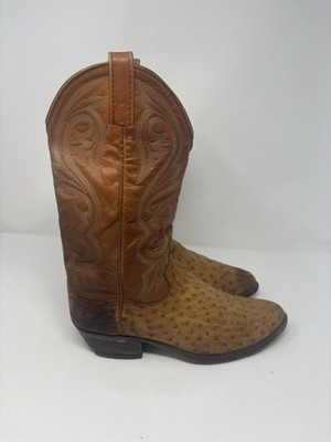 Dan Post Full Quill Ostrich Round Toe 10 D Western Boots   Made in USA