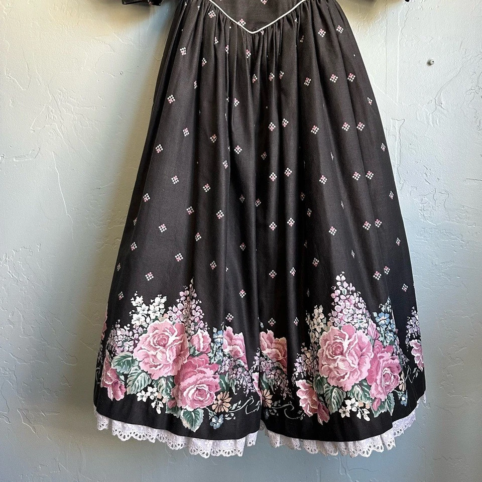 Daisy Kingdom винтажный девочки черный розовый цветочный коттедж прерии платье размер 10-12 - Изображение 4 из 4