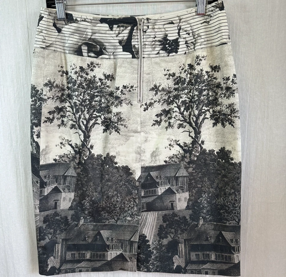 Falda midi lápiz algodón estampado Toile de Jouy gris y blanco Eccoci para mujer talla 4 Foto 2 de 4