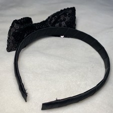 Black Sequin Bow Headband Satin Wrapped Coquette Hair Accessory One Size