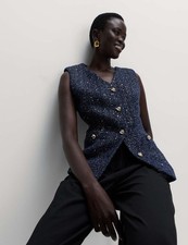 Marks & Spencer Womens Collarless Waistcoat in Navy Mix - M&S