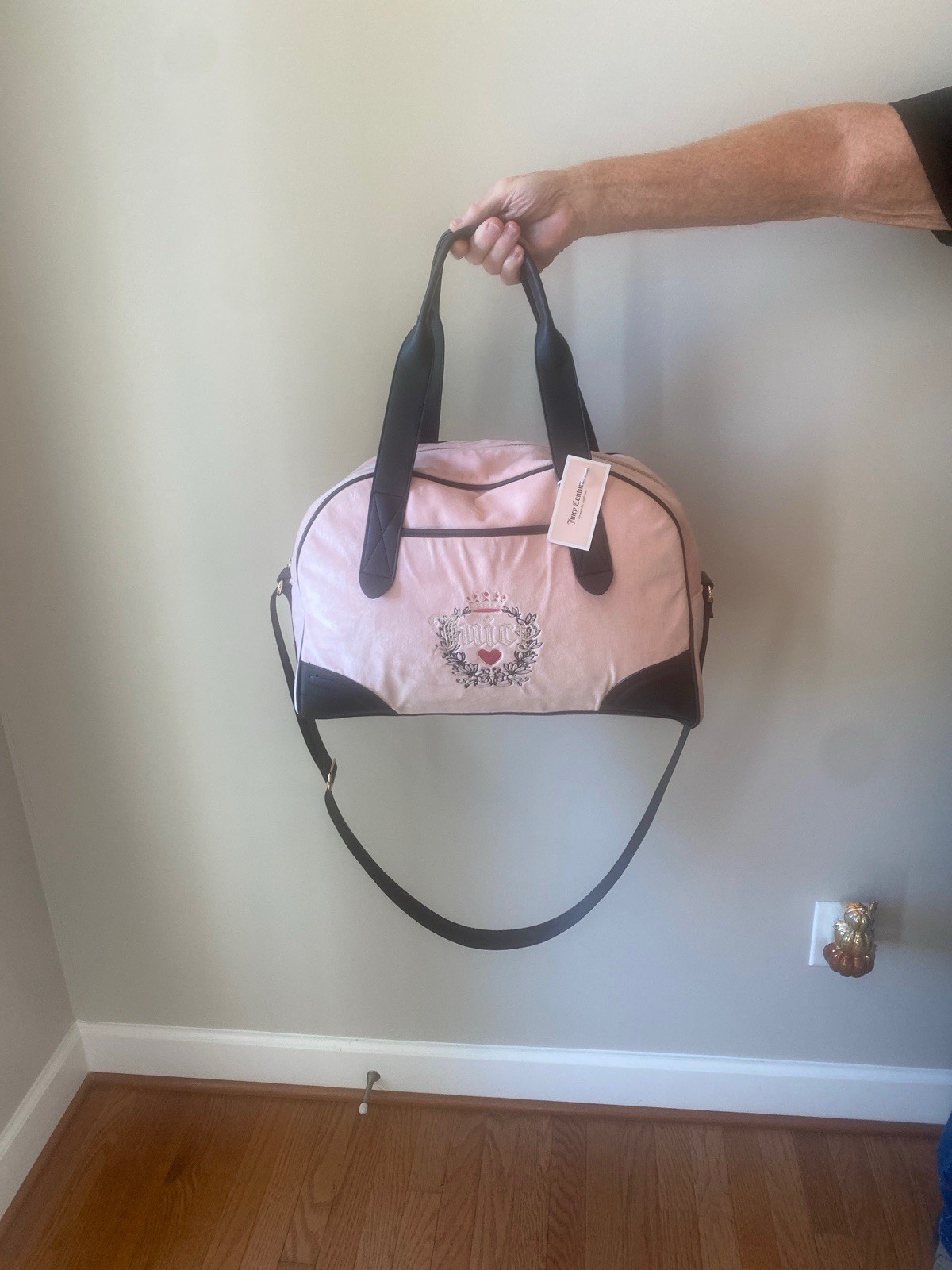 Juicy Couture Heritage Weekender velour powder  blush faux brown leather NWT image 3