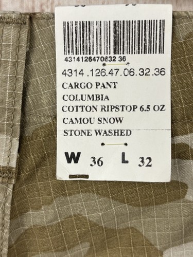 Carhartt WIP Camo Cargo Pants Camou Snow Columbia Ripstop 6.5oz 36x32 W36 Stone - Picture 6 of 23