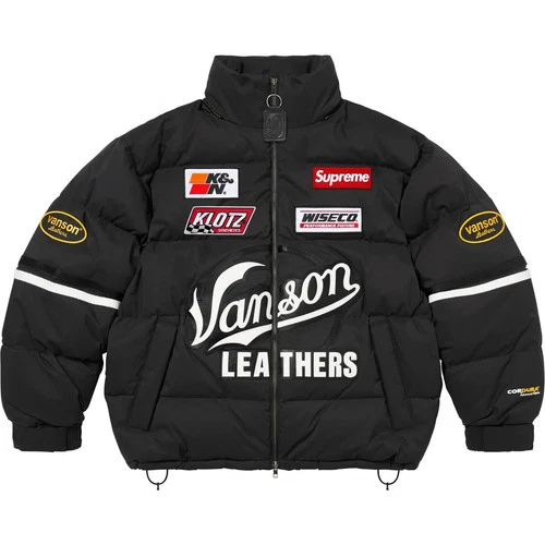 Supreme Vanson Leathers Cordura Down Jacket in Black - Size XL video thumbnail