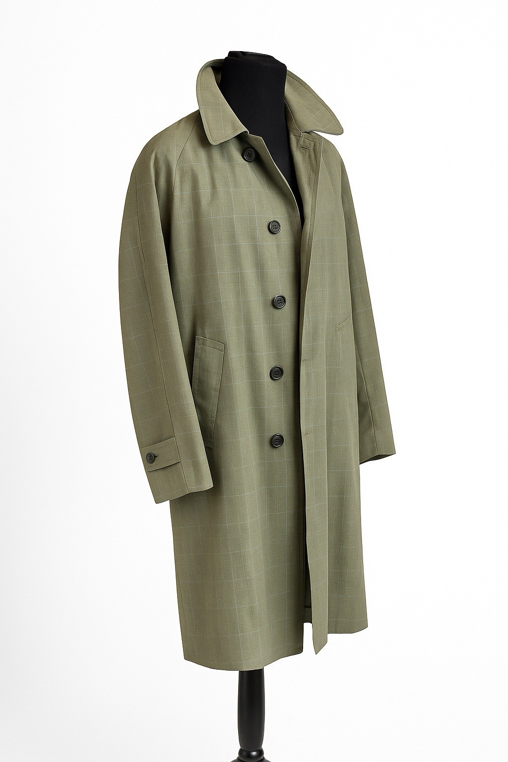 Roos WeatheRogue Men Sz 40 Trench Coat Green Gray Plaid Check Zip Out Liner