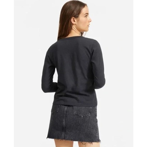 EVERLANE Women's The ReCotton Henley T-Shirt XS Washed Black Long Sleeves NWT - Picture 3 of 11