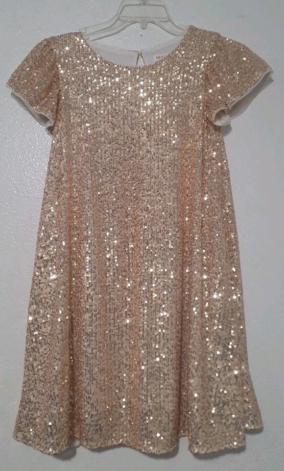 Vestido de fiesta Cat & Jack niñas lentejuelas doradas manga corta talla L (10/12) Foto 2 de 4