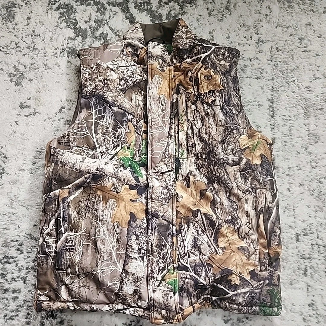 Men’s Size Large USA Midway Camo Realtree Vest, Hunting Fishing Primiloft