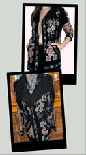EUC Johnny Was Embroidered Riu Cardigan Black Knit Short Jacket Top LARGE