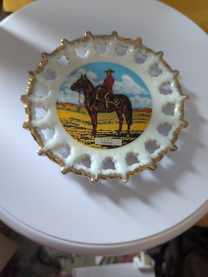 Gold Edged Decorative Plate, Mounted RCMP Constable. Horses, Mounties.