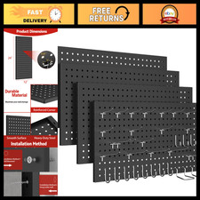 4 Pack Metal Pegboard Panels 24"x12" with 70 Hooks - Wall Organizer System