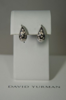 David Yurman 925 Silver PURE FORM Diamond Wire Hook Drop Dangle Earrings Pouch