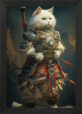 Katze Samurai Krieger Japan Gerahmtes Wandbild Poster Leinwanddruck Bild