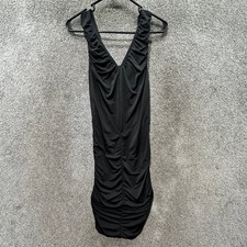 Black Sleeveless V Neck Ruched Bodycon Mini Dress Womens Party Cocktail S/XS