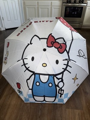 Hello Kitty Girls Compact/Folding Umbrella White Red Blue Character Print