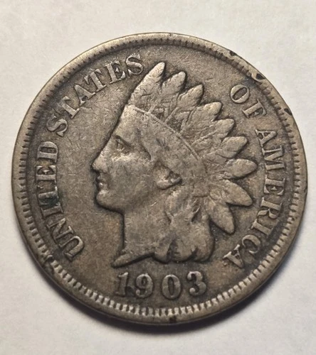 1903 Indian Head Cent 1c Penny, Very Fine F-VF - Exact Coin Shown