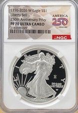 1776-2026 W American Silver Eagle Proof NGC PF70 America 250 Label w/OGP