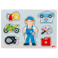 goki drewniane puzzle wtykowe mechanik samochodowy 8 szt.  Puzzle drewniane 57407 dzieci nowe