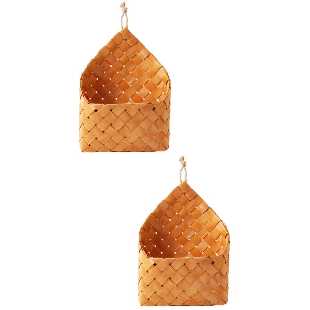 Hanging Wall Basket Woven Storage Retro Decor Large Wood Chips eBay