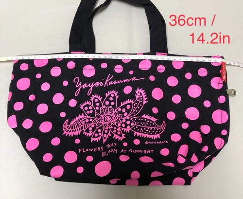 Yayoi Kusama 'Flowers Blooming at Midnight' x ROOTOTE Tote Bag Black Pink Dot - Picture 21 of 23