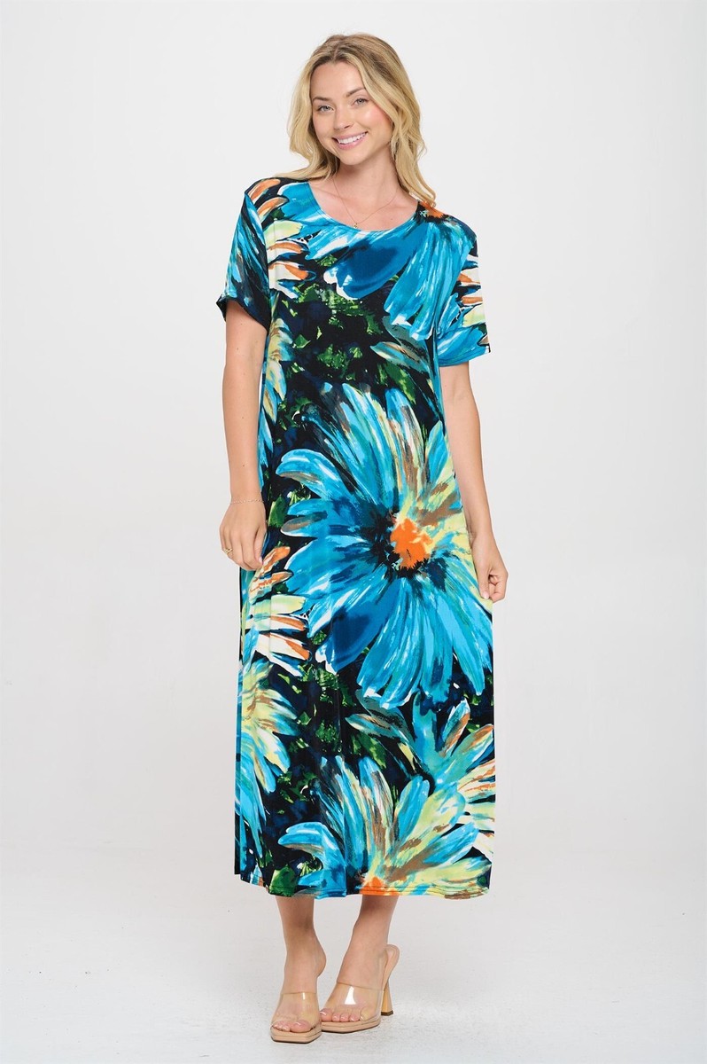a line travel dress Jostar, Knit Dress, long A-Line,s/s, Stretchy NO-IRON poly/span. 440t Color:Petrol KR10242023 neckline for a clean VINCE CAMUTO Sleeveless A