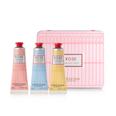 L'Occitane Rose Hand Cream Trio in Collectible Tin 3 X 1 oz Mani