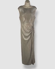 260 Lauren Ralph Lauren Women's Beige Metallic Pleated Column Dress Size 12