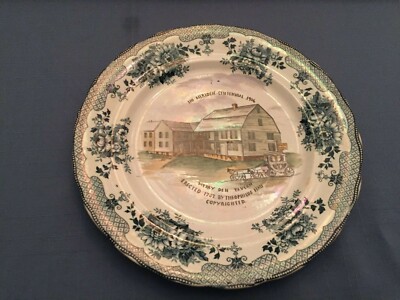 Meriden CT Centennial Souvenir Plate, Merry Den Tavern, 1906, Buffalo Pottery